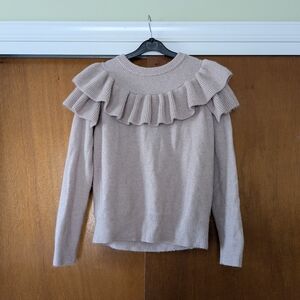 Madewell Blush Pink Merino Wool Blend Ruffled Beige Sweater Size Small
